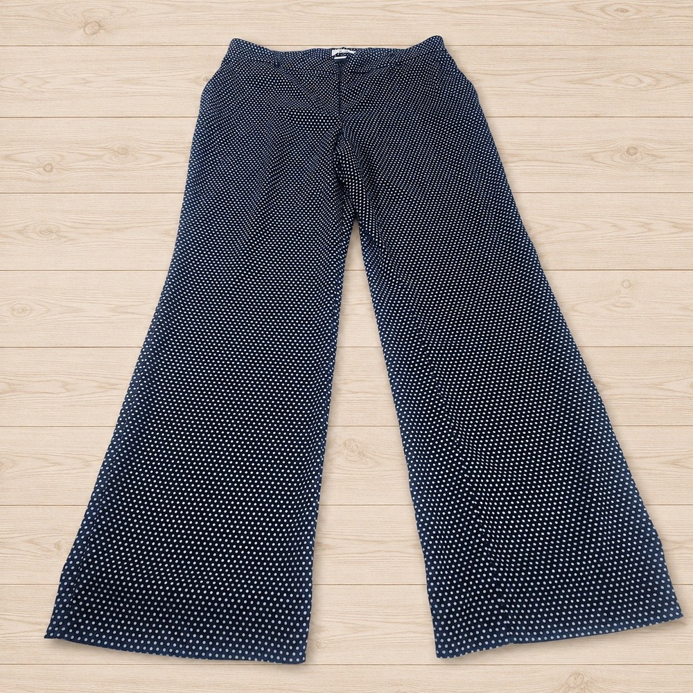 Charter Club Navy Blue Polka Dot Wide Leg Flare Dress Pants Womens 14 Flat Front
